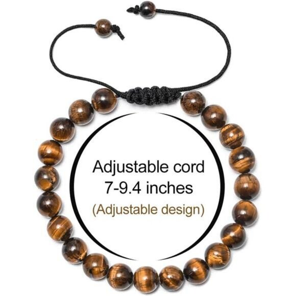 Men's Natural Stone Bracelet Tiger Eye Lava Rock Agate Adjustable Beaded - Picture 3 of 7